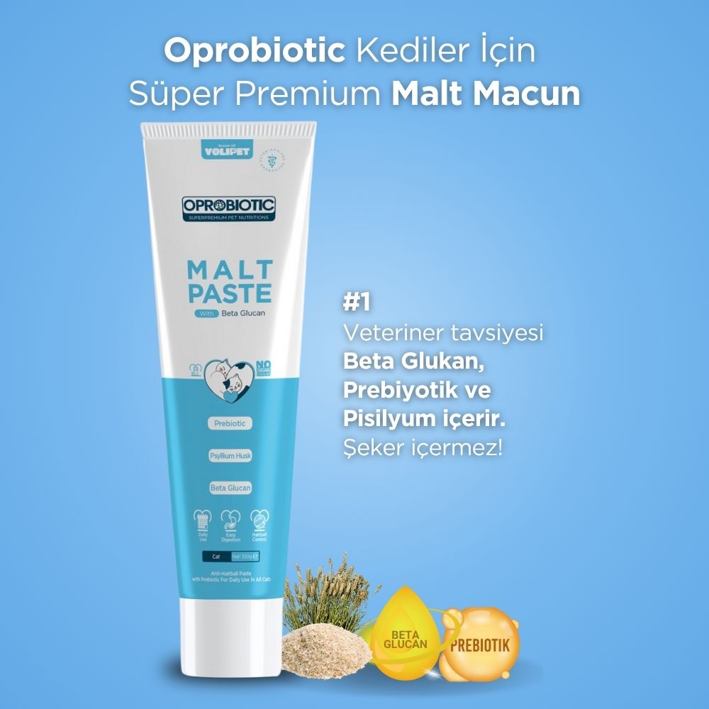 Oprobiotic Kediler İçin Süper Premium Malt Macun 100gr (TÜY YUMAĞI ÖNLEYİCİ)